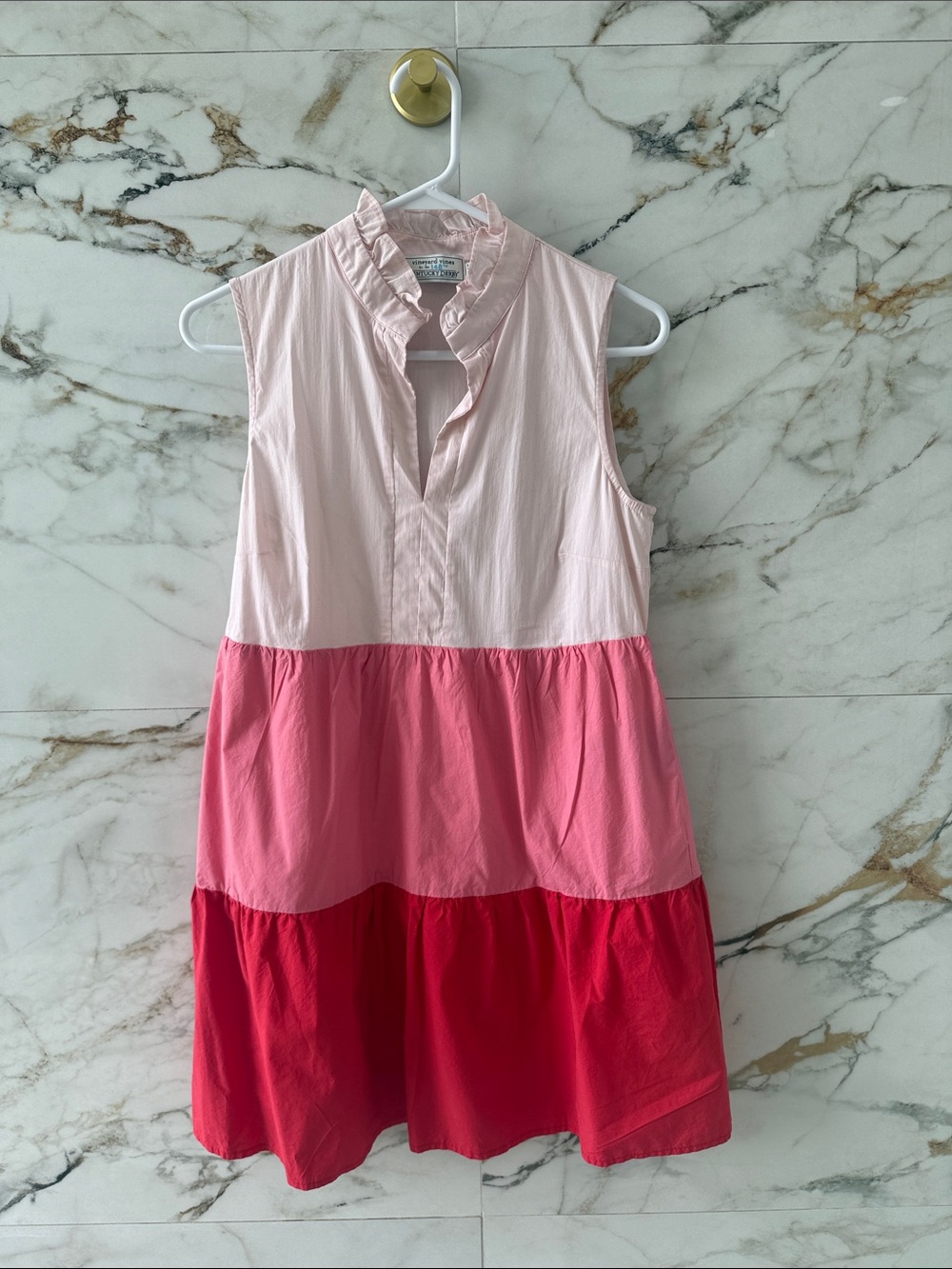Vineyard vines Sleeveless Ruffle Neck Colorblock Dress - Pink & Red